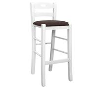 Sgabello legno bianco con foro nello schienale h66 seduta ecopelle marrone