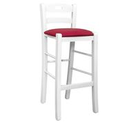 Sgabello legno bianco con foro nello schienale h66 seduta ecopelle rosso