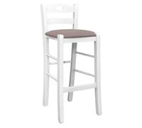 Sgabello legno bianco con foro nello schienale h66 seduta ecopelle tortora