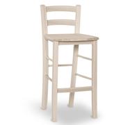 Sgabello legno grezzo con schienale e seduta legno massello h 67cm ristorante