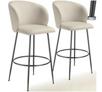 TecTake® Set da 2 Sgabelli, Sgabello da Bar alto con Schienale Imbottito in Velluto con poggiapiedi, Gambe in Acciaio Zincato, Piedini Antiscivolo, Per Cucina, Bar, Sgabello da Bistrot - Crema/Nero
