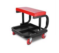 Sgabello meccanico con ruote, sedia da officina mobile, vassoio multiuso a 4 ruote, sedile multifunzionale per riparazione auto, rosso con cassetti per garage