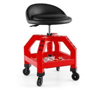 Sgabello meccanico girevole con vassoio portautensili e ruote, capacità 150 kg, sgabello imbottito per officina, per officina, officina, altezza regolabile 55-68 cm