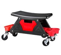 Sgabello meccanico girevole imbottito con contenitore sotto il sedile, ideale per manutenzione auto e lavori in garage