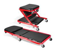 Sgabello Meccanico Pieghevole 2 in 1 per Auto, Sgabello cingolato Imbottito, con Imbottitura Extra per la Testa, 6 Ruote girevoli a 360°, carico Massimo 150 kg, per casa, Garage, Officina