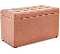 Sgabello ottomano in legno con poggiapiedi, portatile, per soggiorno e camera da letto, piccolo spazio poggiapiedi pouf in colore arancione