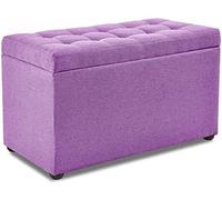Sgabello ottomano in legno con vano portaoggetti, poggiapiedi portatile, per soggiorno o camera da letto, piccolo spazio poggiapiedi in colore viola scuro