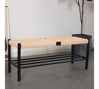 Sgabello ottomano moderno da fattoria, design in corda di cotone intrecciato a mano, versatile panca per scarpe e soluzione per riporre oggetti, per ingresso, corridoio e camera da letto