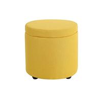 Sgabello ottomano rotondo blu in cotone e lino, poggiapiedi per camera da letto e soggiorno, elegante tavolo da toeletta, 32 x 45 cm, versatile decorazione per la casa