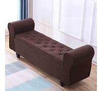 Sgabello ottomano vintage trapuntato in lino imbottito con gambe in legno, grande capacità, sgabello per cambio scarpe, sgabello per soggiorno, camera da letto, divano ingresso
