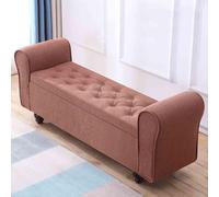 Sgabello ottomano vintage trapuntato in lino imbottito con gambe in legno, grande capacità, sgabello per cambio scarpe, sgabello per soggiorno, camera da letto, divano ingresso