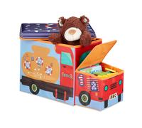 Relaxdays Sgabello Bambini Contenitore Giocattoli con Scomparto, Pieghevole & Salvaspazio, Sea Life, 50 l, Blu