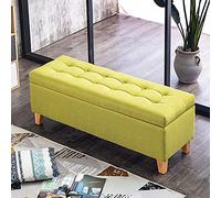 Sgabello per cambiare le scarpe da ingresso con contenitore, panca contenitore imbottita in lino, poggiapiedi moderno per la fine del letto, per soggiorno, camera da letto, giallo-blu, 70x40