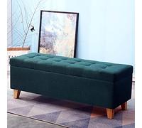 Sgabello per cambiare le scarpe da ingresso con contenitore, panca contenitore imbottita in lino, poggiapiedi moderno per la fine del letto, per soggiorno, camera da letto, verde 70x40x45 cm