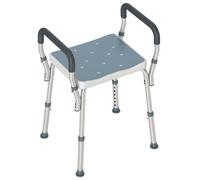 Sgabello per Doccia Regolabile con Braccioli e Fori di Drenaggio, in Alluminio, HDPE e EVA, 52x45x57-69 cm
