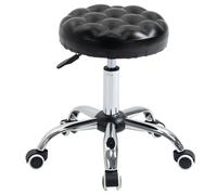 Sgabello per Estetista Altezza Regolabile Ø48x47-59A cm in Acciaio e Similpelle Nero