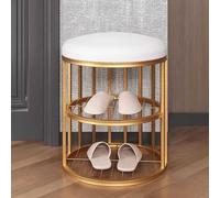 Sgabello per scarpe da ingresso con cuscino e contenitore, elegante struttura in metallo, perfetto per piccoli spazi, design a basso profilo, arredamento funzionale e moderno
