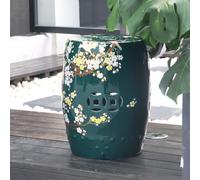 Sgabello Per Tamburo Da Giardino In Ceramica, Motivo Floreale Con Uccelli | Supporto Per Piante Rotondo Smaltato, Funziona Come Poggiapiedi, Sgabello Per Cambiare Scarpe, Per Patio, Balcone,Bagno