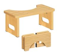 Sgabello per WC in legno, poggiapiedi pieghevole salvaspazio con cuscinetti antiscivolo, design a C resistente per un comodo poggiapiedi