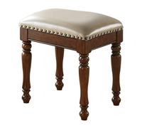Sgabello piccolo rettangolare in finta pelle ottomana metà secolo in legno massello vintage poggiapiedi cuscino per soggiorno, camera da letto, ingresso, 40 x 30 x 45 cm