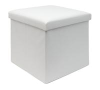 INTIRILIFE Sgabello pieghevole 38 x 38 x 38 cm in BIANCO - cubo di seduta con vano portaoggetti e coperchio in tessuto effetto velluto a coste - cubo di seduta poggiapiedi scatola portaoggetti panca