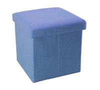 INTIRILIFE Pouf Pieghevole 38x38x38 cm in Blu Mare - Cassapanca Cubo Contenitore Imbottito de Tessuto a l'Ottica Lino con Coperchio - Ottomane Poggapiedi Sgabello Panca Poltrona