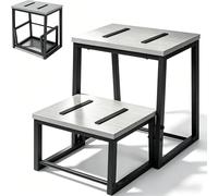 Sgabello pieghevole a 2 gradini, in legno, 3 in 1, grigio