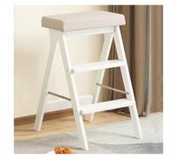 Sgabello pieghevole a 3 gradini in legno, sedia a scaletta spessa, portatile, leggera, da giardino, per risparmiare spazio per la cucina (bianco, stile 1)