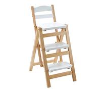 Sgabello pieghevole da bar con scala a 3 gradini, sgabello portatile in legno massiccio per cucina e bancone