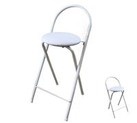 Sgabello pieghevole imbottito con schienale, sedia alta da bar portatile, per campeggio all'aperto e cucina, 60 cm, sedile pieghevole leggero, colore bianco
