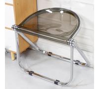 Sgabello pieghevole impilabile in acrilico, sedia ergonomica trasparente senza braccioli, struttura in metallo, per balcone e ufficio, sedia pieghevole leggera grigia