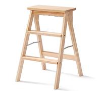 Sgabello pieghevole in legno per adulti/anziani, sgabello portatile a 3 gradini, piccolo poggiapiedi, scarpiera e fiori, colore bianco/legno, design leggero e robusto, per uso domestico e giardino