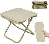 Sgabello pieghevole, mini sgabello pieghevole da campeggio, portatile, piccolo, leggero, con borsa per il trasporto con cerniera o campeggio, pesca, escursionismo, per barbecue all'aperto (beige)