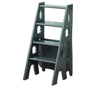 Sgabello Pieghevole Multifunzionale in Legno per la casa, Sedia a scaletta per Interni e Sgabello per Il Trucco, Design Compatto Grigio (Dimensioni: 35 * 47,5 * 88 cm)