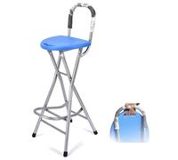Sgabello Pieghevole Portatile 72 Cm, Sgabelli Alti Da Cucina con Poggiapiedi e Maniglia, per Campeggio e Pesca(Bleu)