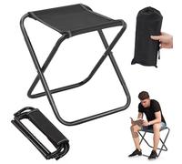 Sgabello Pieghevole Portatile AetherAurora, Mini Sedia Pieghevole Da Campeggio, Nero, Tessuto Oxford, Acciaio al Carbonio, 30x30x30 cm