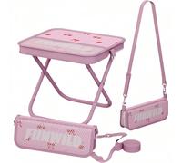 Sgabello pieghevole portatile con stampa a ciliegie e tracolla, sedia da campeggio leggera per esterni, sedile pieghevole da pesca, adatto per escursioni e picnic, regalo ideale Nero (con tasche a ret