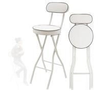 Sgabello Pieghevole Portatile, Sgabelli Alti Da Cucina Con Schienale E Poggiapiedi, Sedia Da Bar Richiudibile, Con Sedile Imbottito, Sedia Da Cucina Per Prato, Veranda, Giardino, Caffè(White,H75cm)