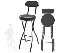 Sgabello Pieghevole Portatile, Sgabelli Alti Da Cucina Con Schienale E Poggiapiedi, Sedia Da Bar Richiudibile, Con Sedile Imbottito, Sedia Da Cucina Per Prato, Veranda, Giardino, Caffè(Black,H60cm)