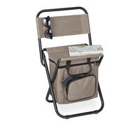 Relaxdays Sgabello Pieghevole, Sedia Portatile da Campeggio, da Pesca, Borsa Portaoggetti, Schienale, 60x35x35 cm, Beige