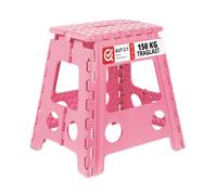 Relaxdays Sgabello Pieghevole, Sgabellino Antiscivolo con Un Gradino e Manico, Fino a 120 kg, 39 x 38,5 x 32 cm, Pink, Gommapiuma