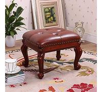 Sgabello poggiapiedi in pelle PU con design trapuntato con bottoni e gambe intagliate, piccolo pouf imbottito per soggiorno, 37 x 30 cm