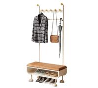 Sgabello Portabiti 3 in 1 per Corridoio, Appendiabiti A Piantana, Scarpiera E Panca in Metallo per Corridoio con Ganci, Panca da Ingresso con Appendiabiti per Corridoio