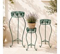 Sgabello portafiori metallo verde rotondo portafiori 96008 set di 3 colonne d...