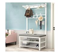 Sgabello portascarpe da ingresso, panca portaoggetti con attaccapanni e vano portascarpe bianco grigio 60 * 33 * 172 cm