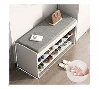 Sgabello portascarpe in stile fattoria, panca da ingresso con ripiano per scarpe e seduta imbottita, bianco L80*W28cm