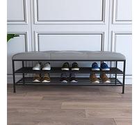 Sgabello portascarpe, moderna panca portascarpe con seduta in similpelle e ripiano dorato per scarpe, panca portascarpe nera per ingresso, 24x14x18 pollici