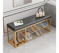 Sgabello portascarpe moderno a 2 ripiani, panca portascarpe con vano porta-stivali, panca d'ingresso in metallo con seduta imbottita in pelle, mobile porta-scarpe grigio (31x12x18 pollici)