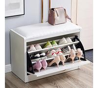 Sgabello portascarpe moderno in legno con portascarpe nascosto e seduta in pelle, scarpiera di alta qualità con portaoggetti per ingresso, bianco 55x30x45 cm (22x12x18 pollici)