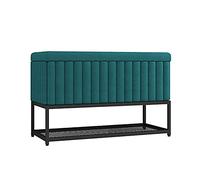 Sgabello portascarpe moderno in velluto con ripiano in metallo, panca portascarpe elegante e seduta pouf, 99,5 x 48,3 x 35,6 cm, colore grigio